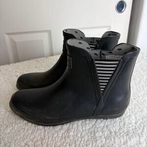 London Fog Womens Rain Boots Size 11 Black Ankle Waterproof Pull On Piccadilly